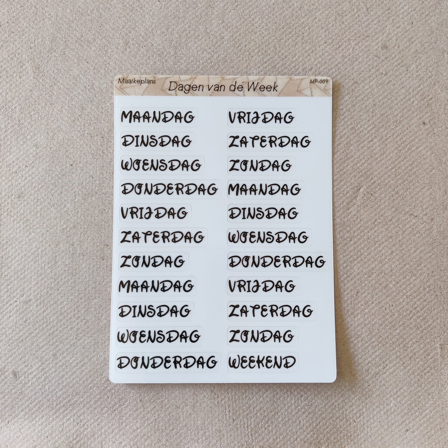 Days of the week sticker sheet (NL)