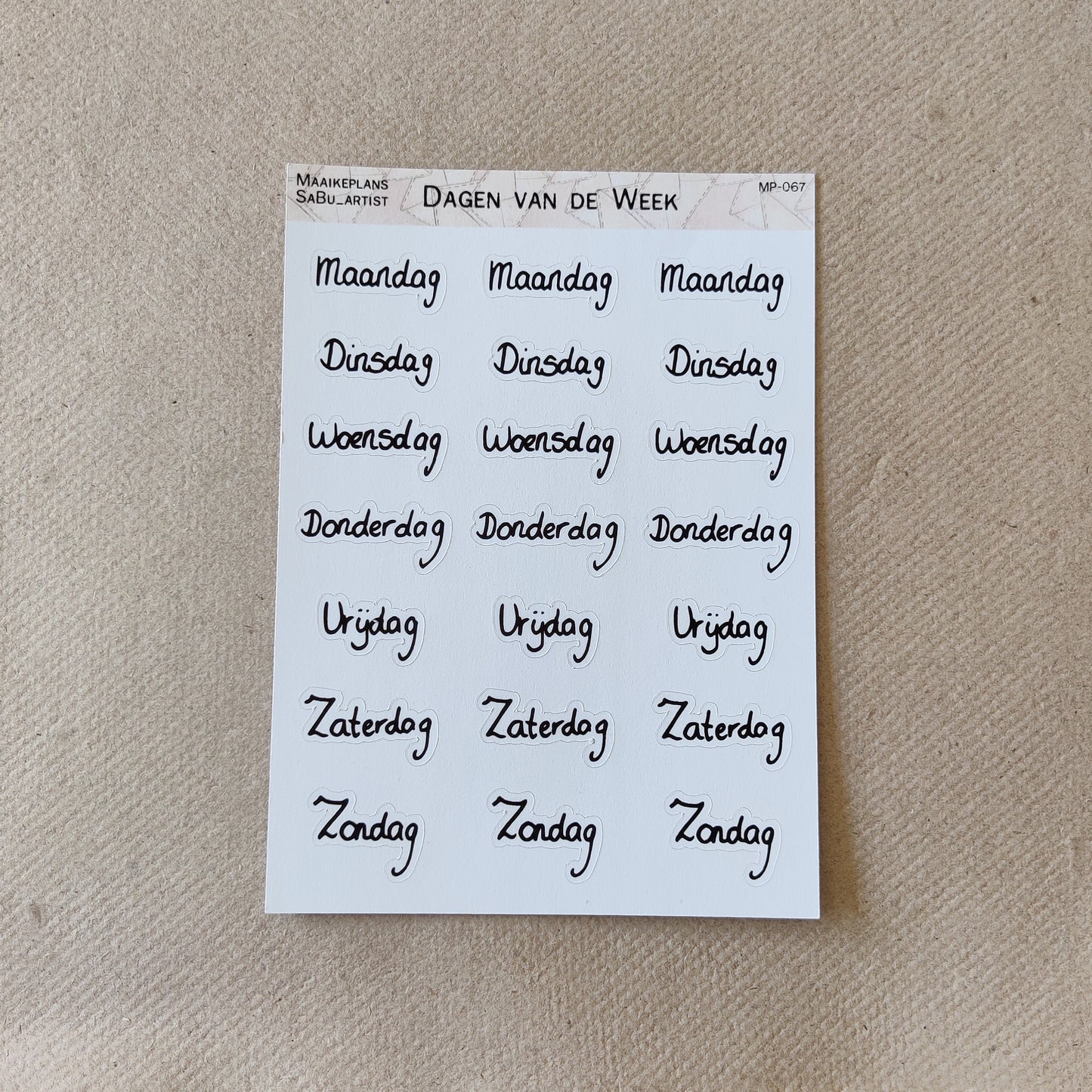 Days of the week sticker sheet (NL)