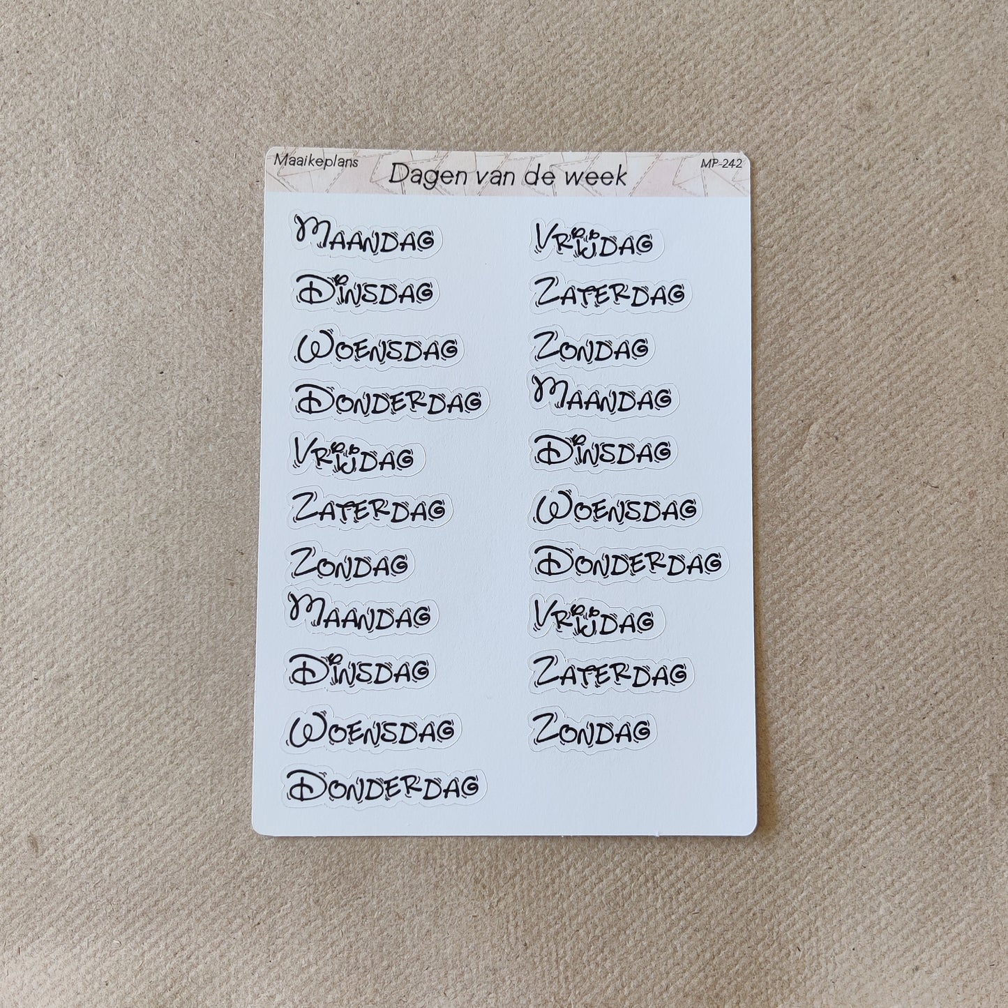 Days of the week sticker sheet (NL)