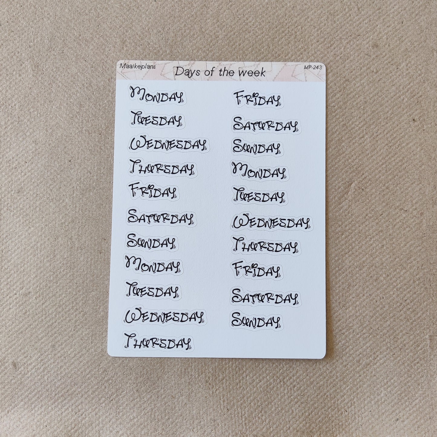 Days of the week sticker sheet (EN)