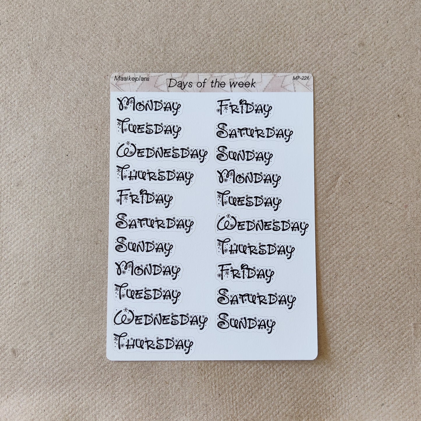 Days of the week sticker sheet (EN)