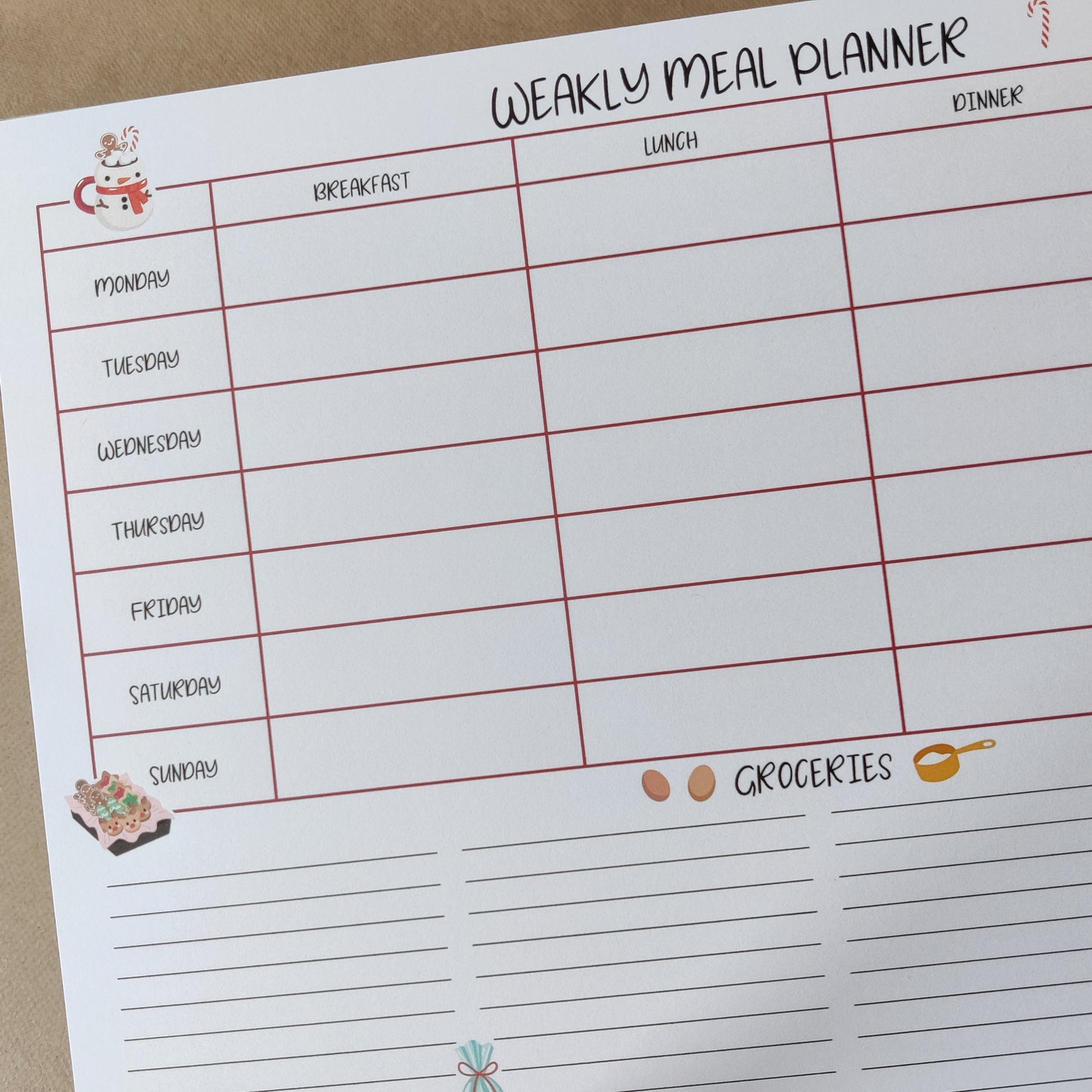 Meal plan blok | Kerst | weekly meal planner