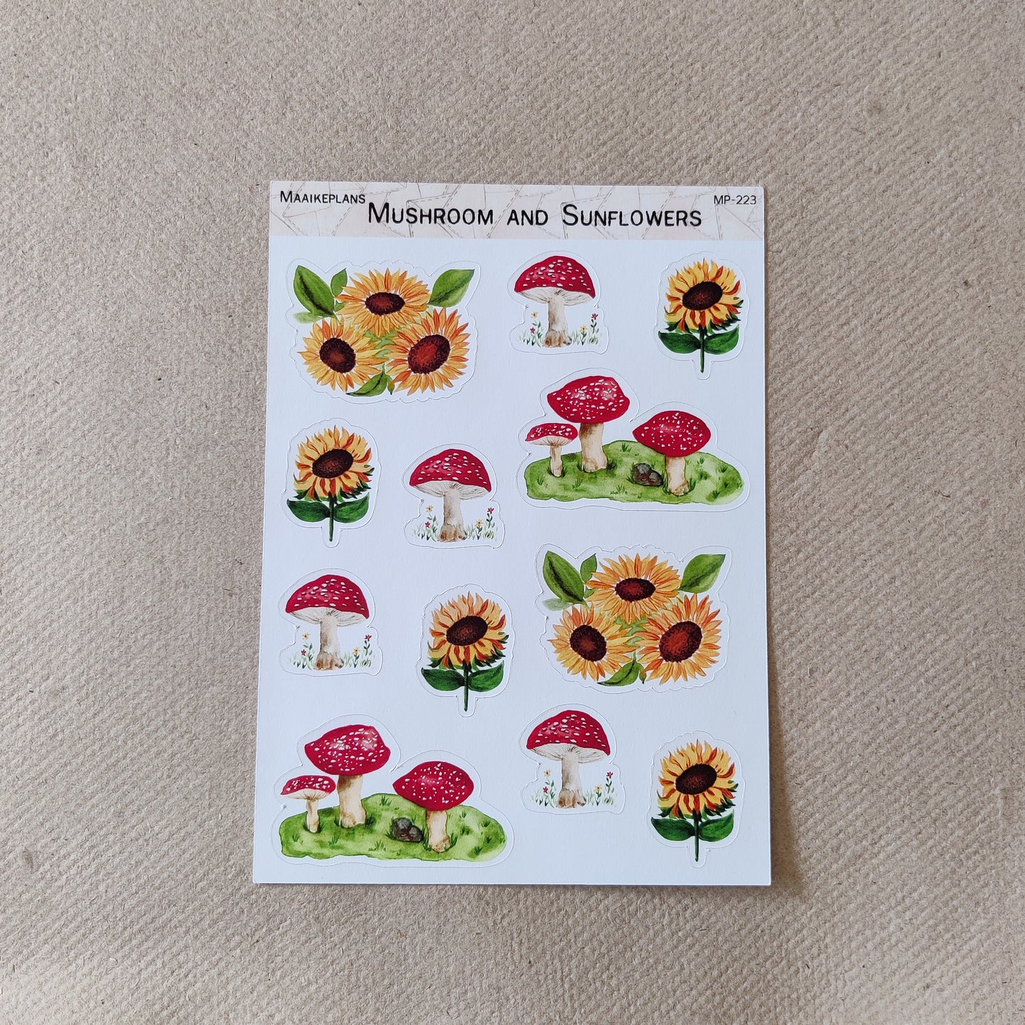 Mushrooms and sunflowers sticker sheet
