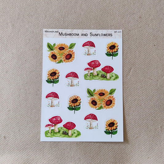 Mushrooms and sunflowers sticker sheet