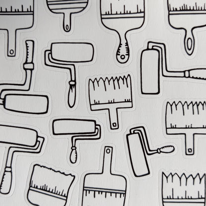 Paint brushes and paint rollers sticker sheet