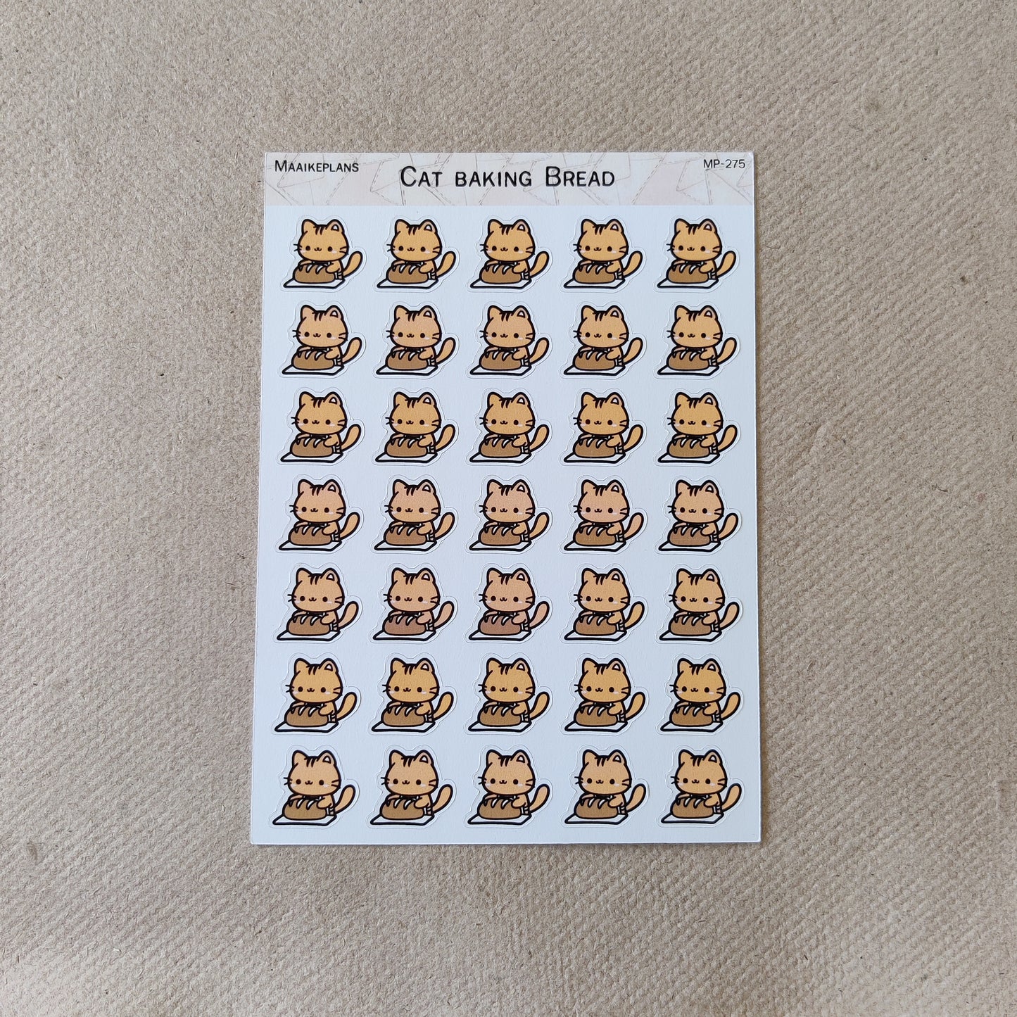 Cat with bread icons sticker sheet