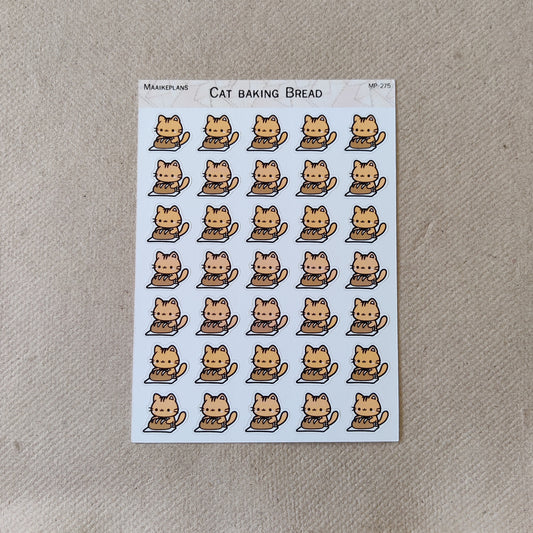 Cat with bread icons sticker sheet
