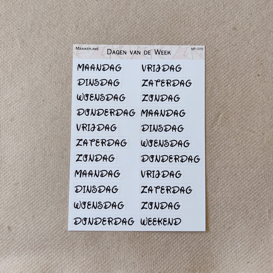 Days of the week sticker sheet (NL)
