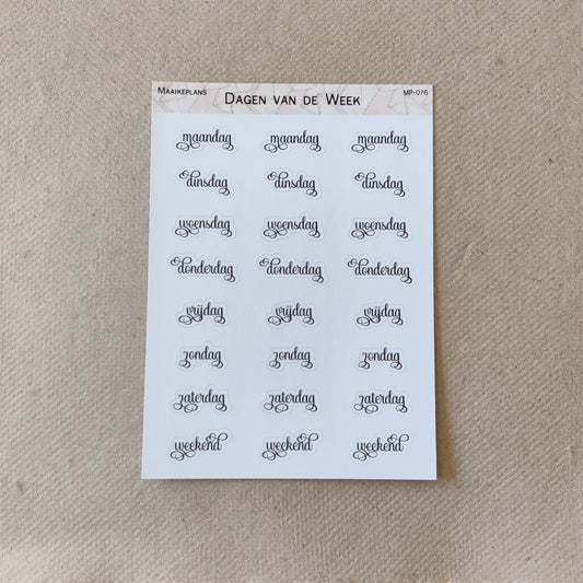 Days of the week sticker sheet (NL)