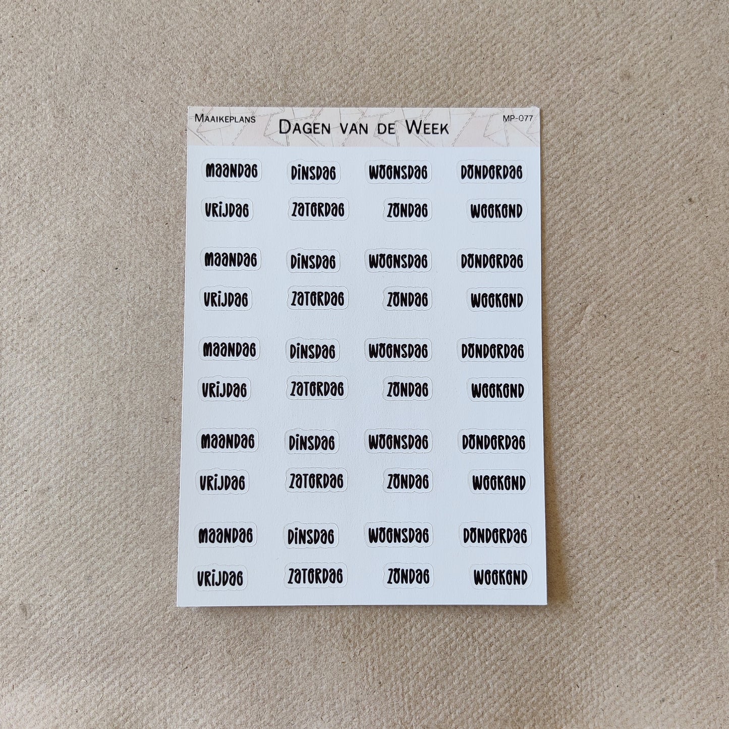 Days of the week sticker sheet (NL)