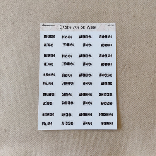 Days of the week sticker sheet (NL)