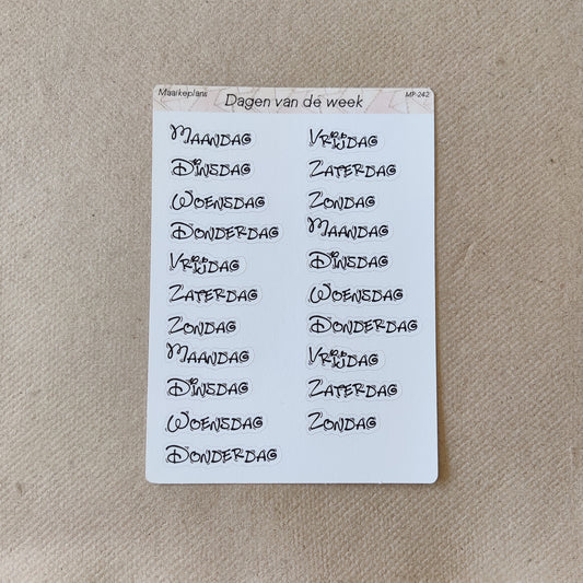 Days of the week sticker sheet (NL)