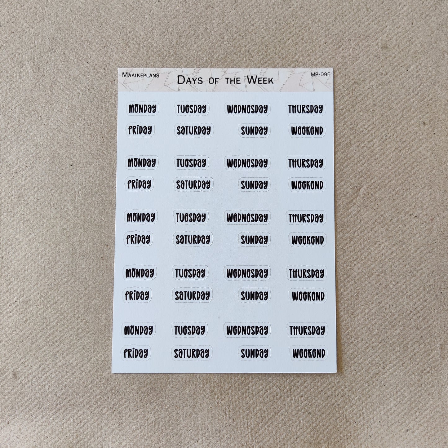 Days of the week sticker sheet (EN)