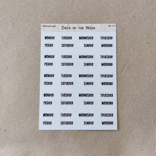 Days of the week sticker sheet (EN)