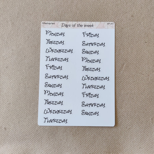 Dagen van de week stickervel (EN)