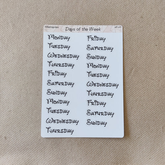 Dagen van de week stickervel (EN)