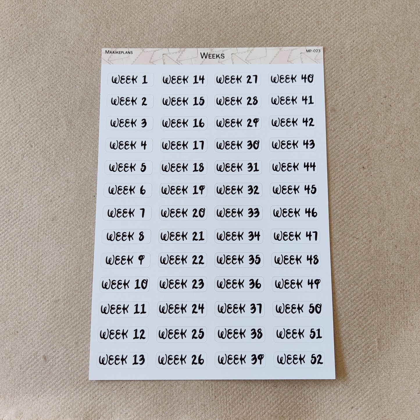 Weeks 1 - 52 sticker sheet