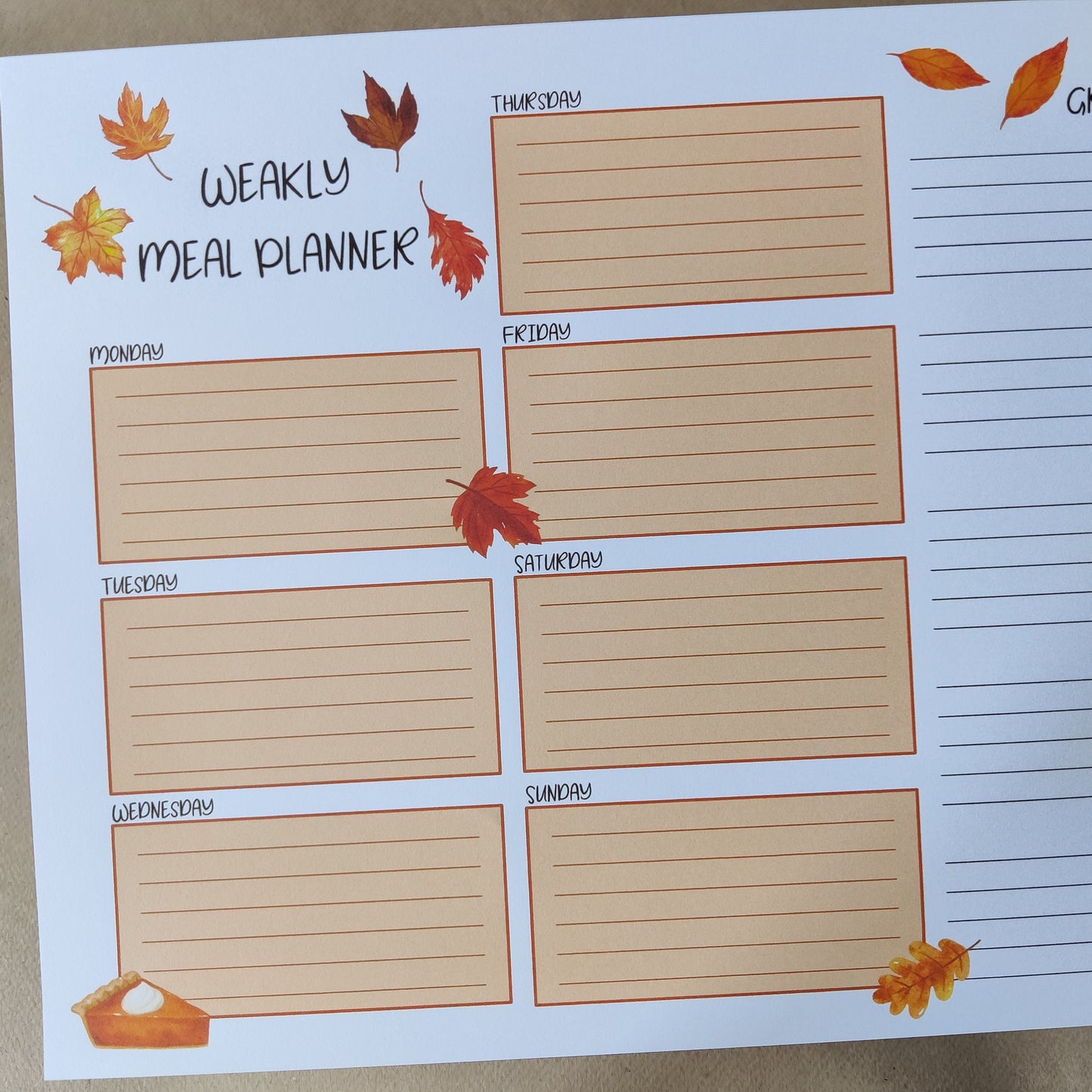 Meal plan blok | Herfst | weekly meal planner