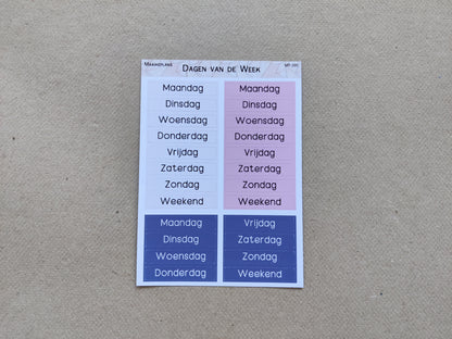 Dagen van de week stickervel - Lila (NL)