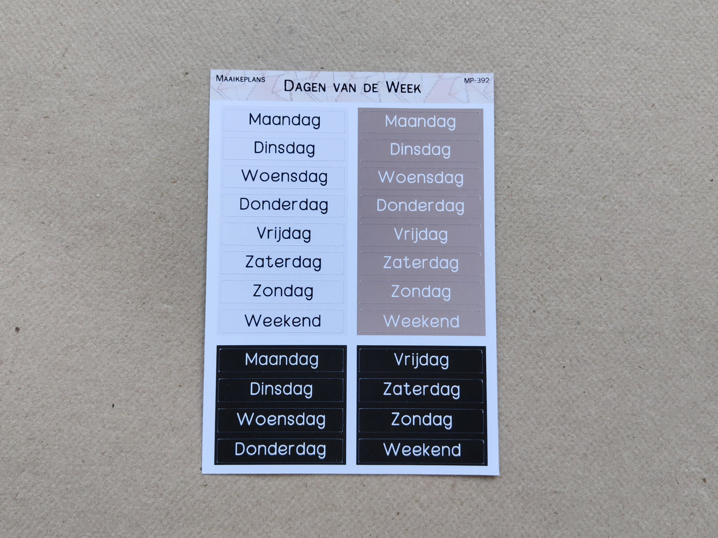 Dagen van de week stickervel - Aarde (NL)