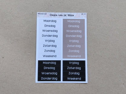 Dagen van de week stickervel - Aarde (NL)